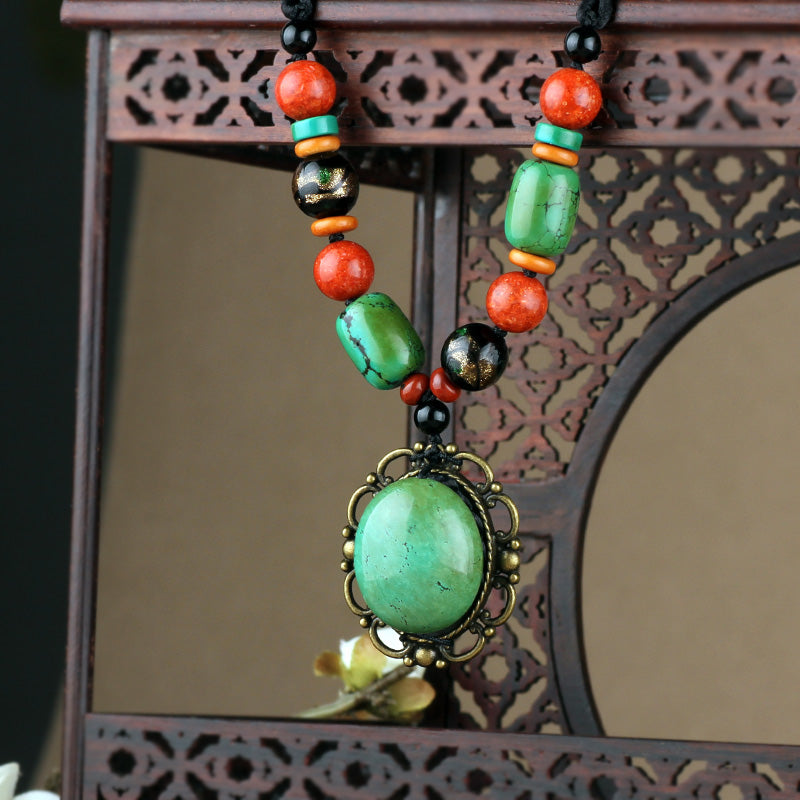 Ethnic Style Turquoise Pendant Accessory Short Paragraph قلادة من الفيروز بتصميم عرقي - فقرة قصيرة