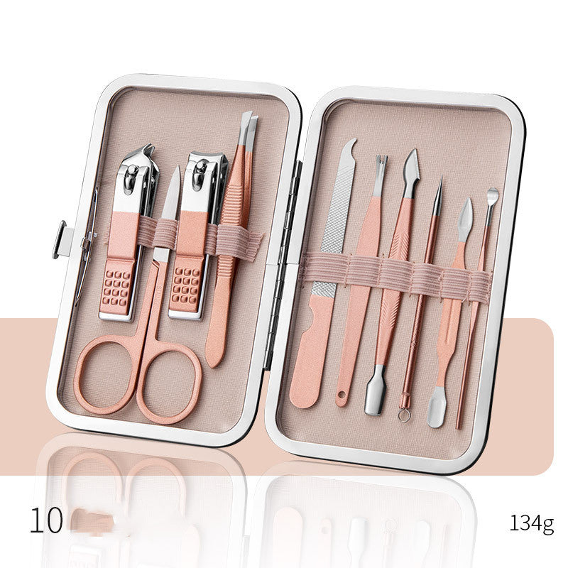 Professional Scissors Nail Clippers Set Ear Spoon Dead Skin Pliers Nail Cutting Pliers Pedicure Knife Nail Groove Trimmers مجموعة مقصات أظافر احترافية، ملعقة أذن، كماشة لإزالة الجلد الميت، كماشة لقص الأظافر، سكين باديكير، أداة تشذيب أخاديد الأظافر