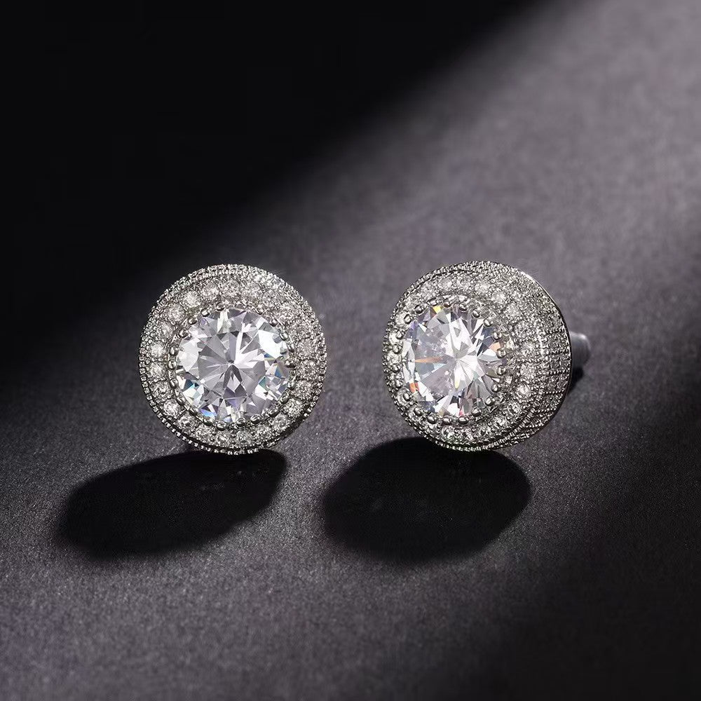 Hip Hop Zircon Stud Earrings – Sparkling Unisex Wedding Jewelry