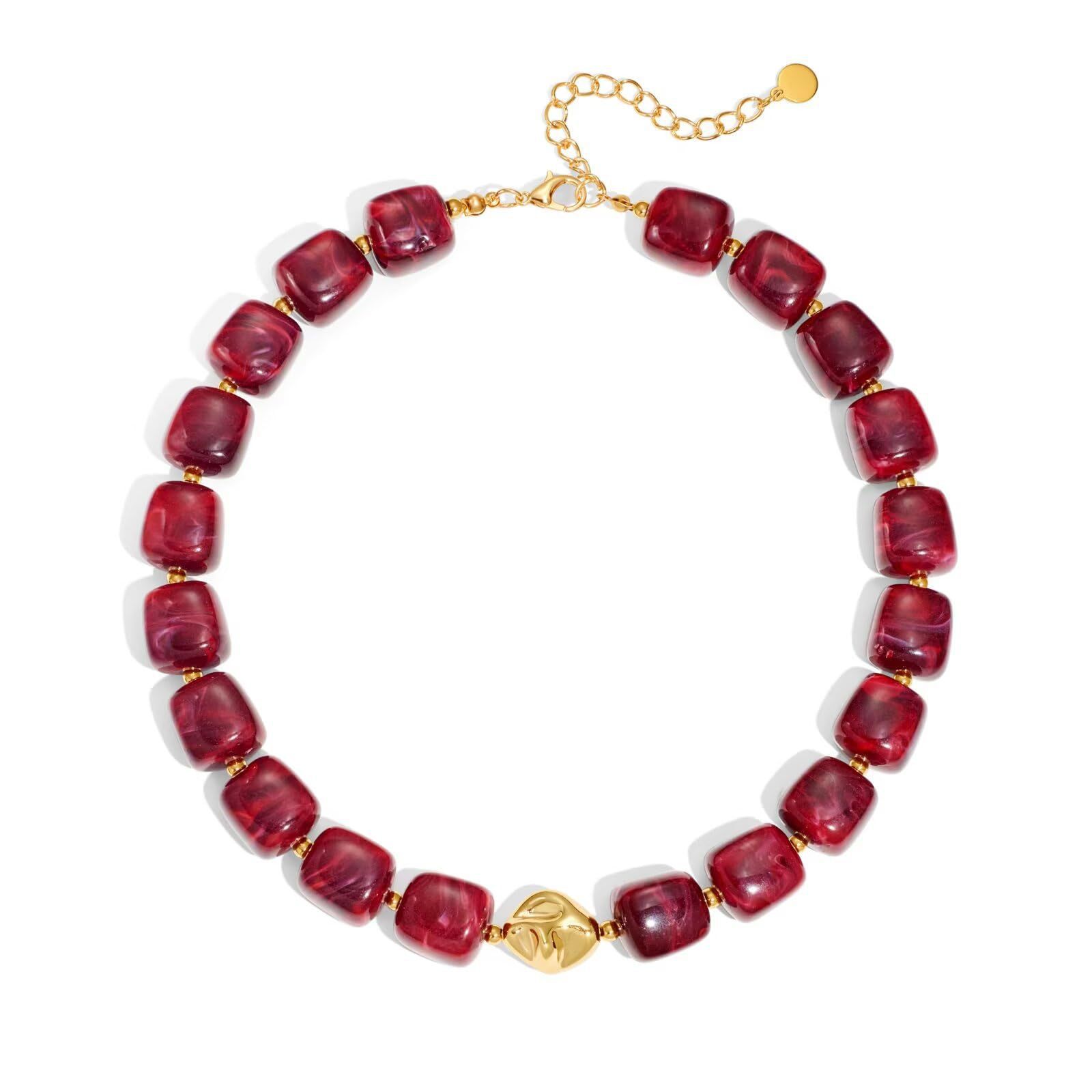 Bohemian-style Multicolor Resin Bead Necklace قلادة من الخرز الراتنجي متعدد الألوان على الطراز البوهيمي