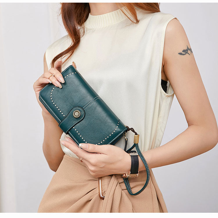 RFID Blocking Women's Long Zipper Wallet, Large Capacity Clutch Purse For Daily & Travel Use, Multi Card Holder Ladies Wallet