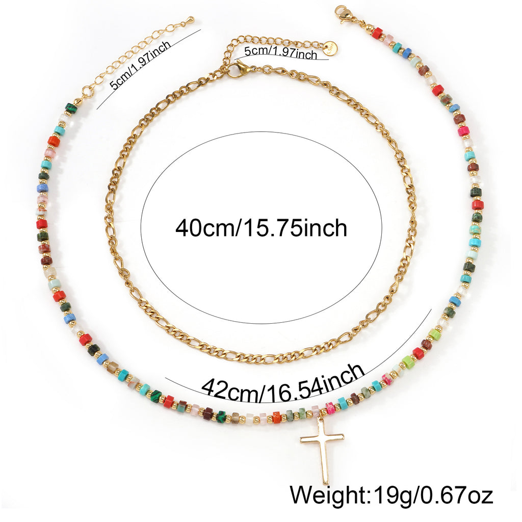 Colorful Beaded Double Layer Necklace قلادة ملونة من الخرز ذات طبقتين