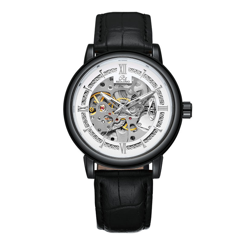 European And American-style Mens Fashionable Hollow-out Mechanical Watch ساعة رجالية ميكانيكية أنيقة بتصميم أوروبي وأمريكي