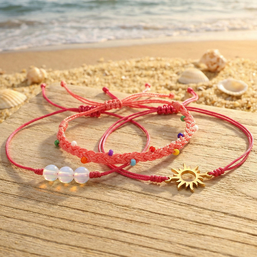 Summer Beach Vacation Style Handmade Waxed Cord Bracelet سوار مصنوع يدويًا من حبل مشمع، مستوحى من أجواء العطلات الصيفية على الشاطئ