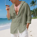 Mens Linen Hooded Long-Sleeve Casual Cardigan Shirt قميص كارديجان رجالي من الكتان بأكمام طويلة وغطاء رأس، مناسب للإطلالات الكاجوال