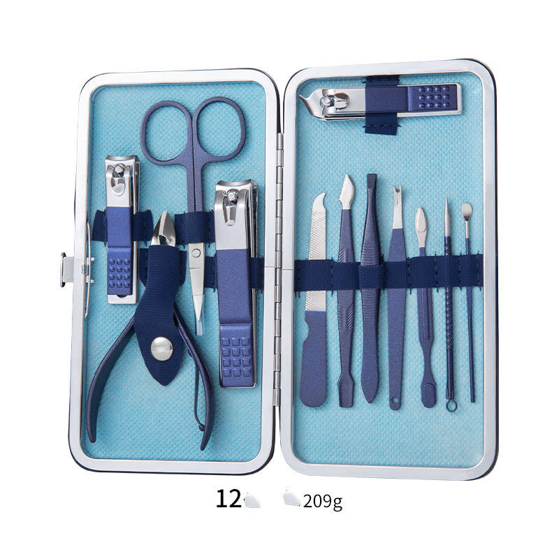Professional Scissors Nail Clippers Set Ear Spoon Dead Skin Pliers Nail Cutting Pliers Pedicure Knife Nail Groove Trimmers مجموعة مقصات أظافر احترافية، ملعقة أذن، كماشة لإزالة الجلد الميت، كماشة لقص الأظافر، سكين باديكير، أداة تشذيب أخاديد الأظافر