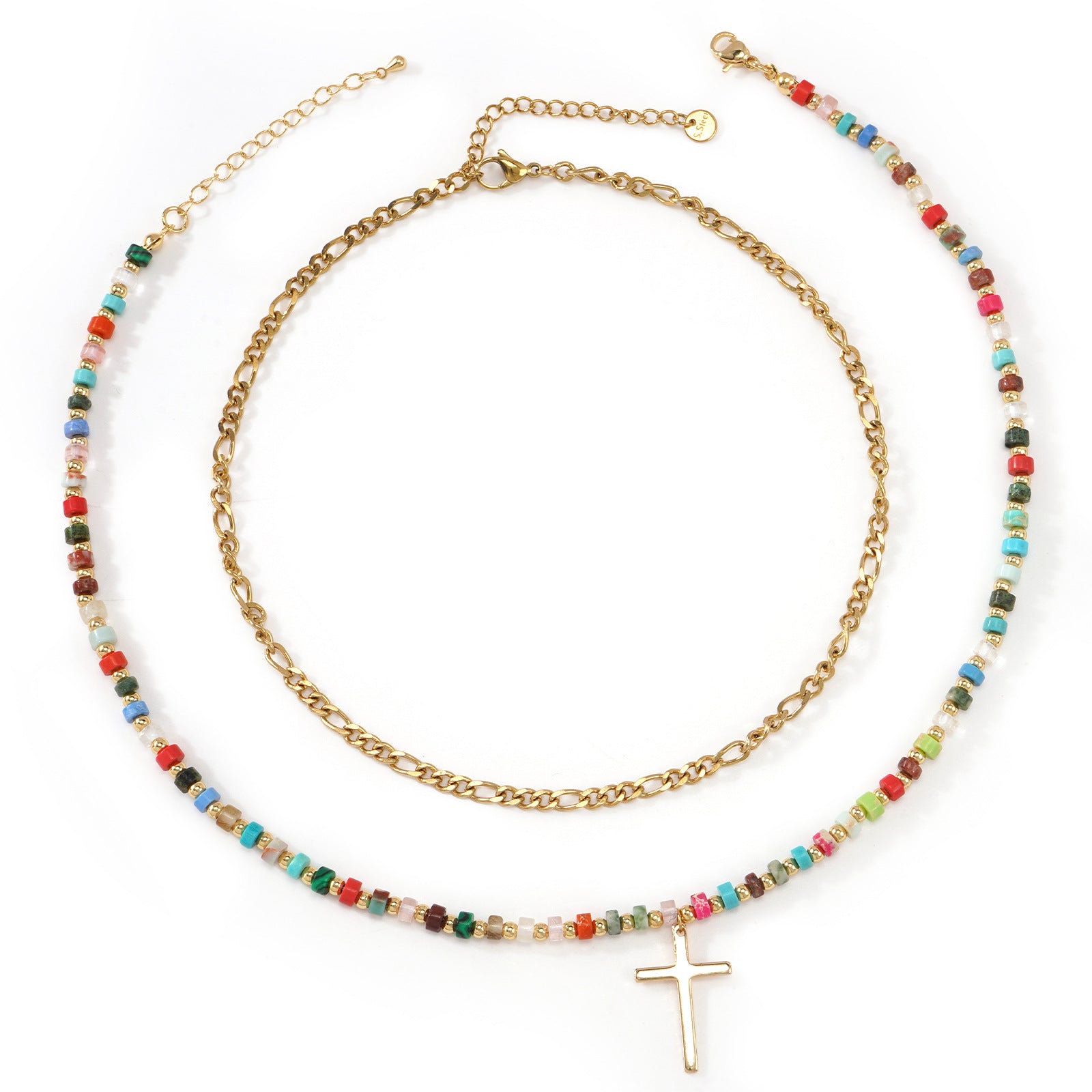 Colorful Beaded Double Layer Necklace قلادة ملونة من الخرز ذات طبقتين
