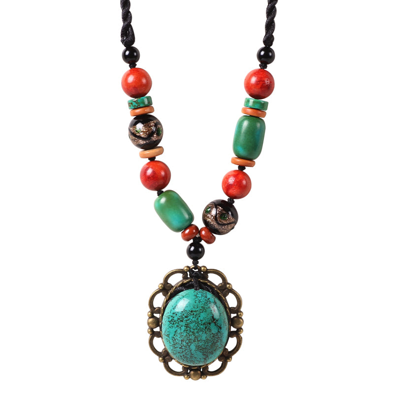 Ethnic Style Turquoise Pendant Accessory Short Paragraph قلادة من الفيروز بتصميم عرقي - فقرة قصيرة
