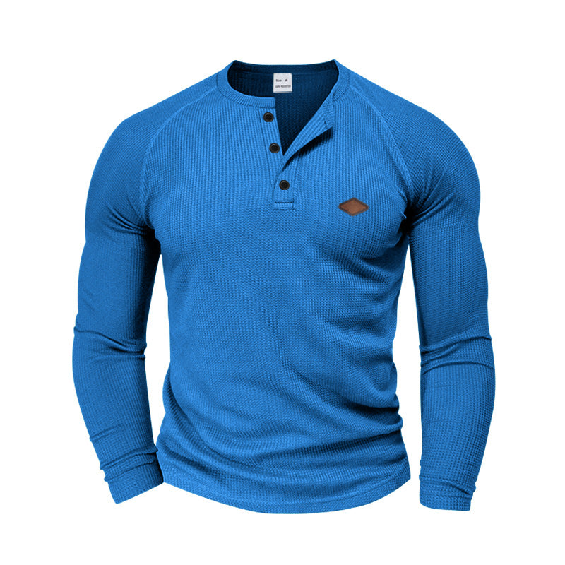 Mens Long-sleeve T-shirt Casual Quick-dry Henley Shirt تيشيرت رجالي بأكمام طويلة، سريع الجفاف، بتصميم هينلي