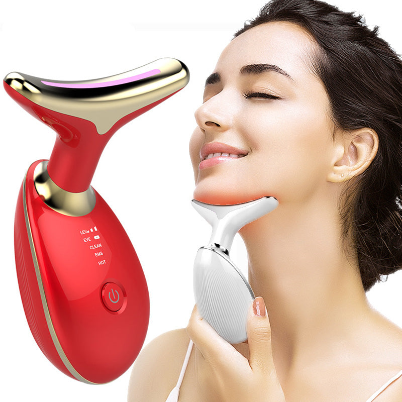 EMS Thermal Neck Lifting And Tighten Massager Electric Microcurrent Wrinkle Remover جهاز تدليك حراري لشدّ الرقبة ورفعها بتقنية EMS، مزيل للتجاعيد يعمل بالتيار الكهربائي الدقيق