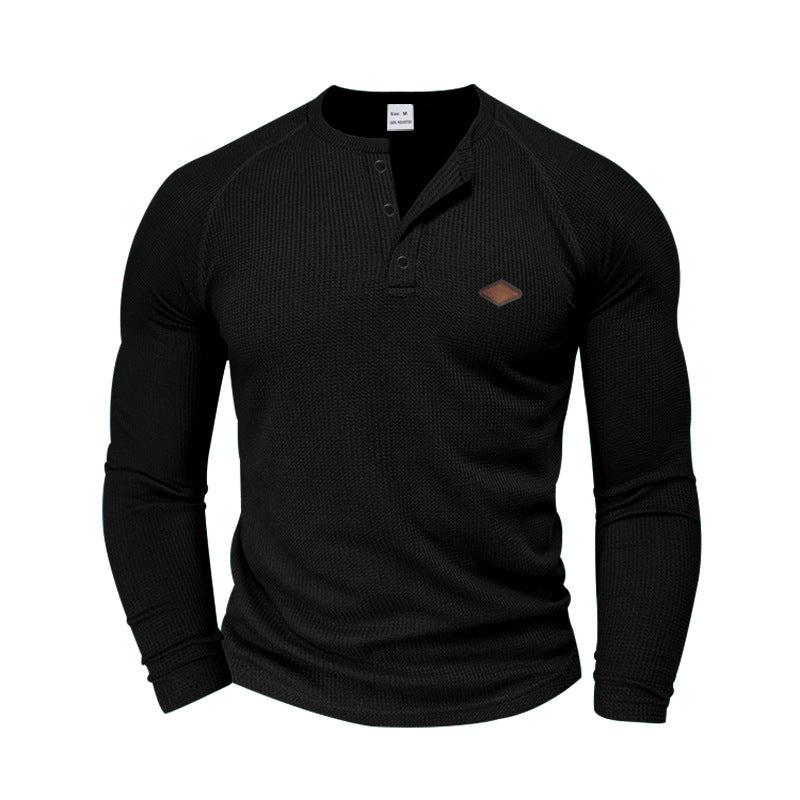 Mens Long-sleeve T-shirt Casual Quick-dry Henley Shirt تيشيرت رجالي بأكمام طويلة، سريع الجفاف، بتصميم هينلي