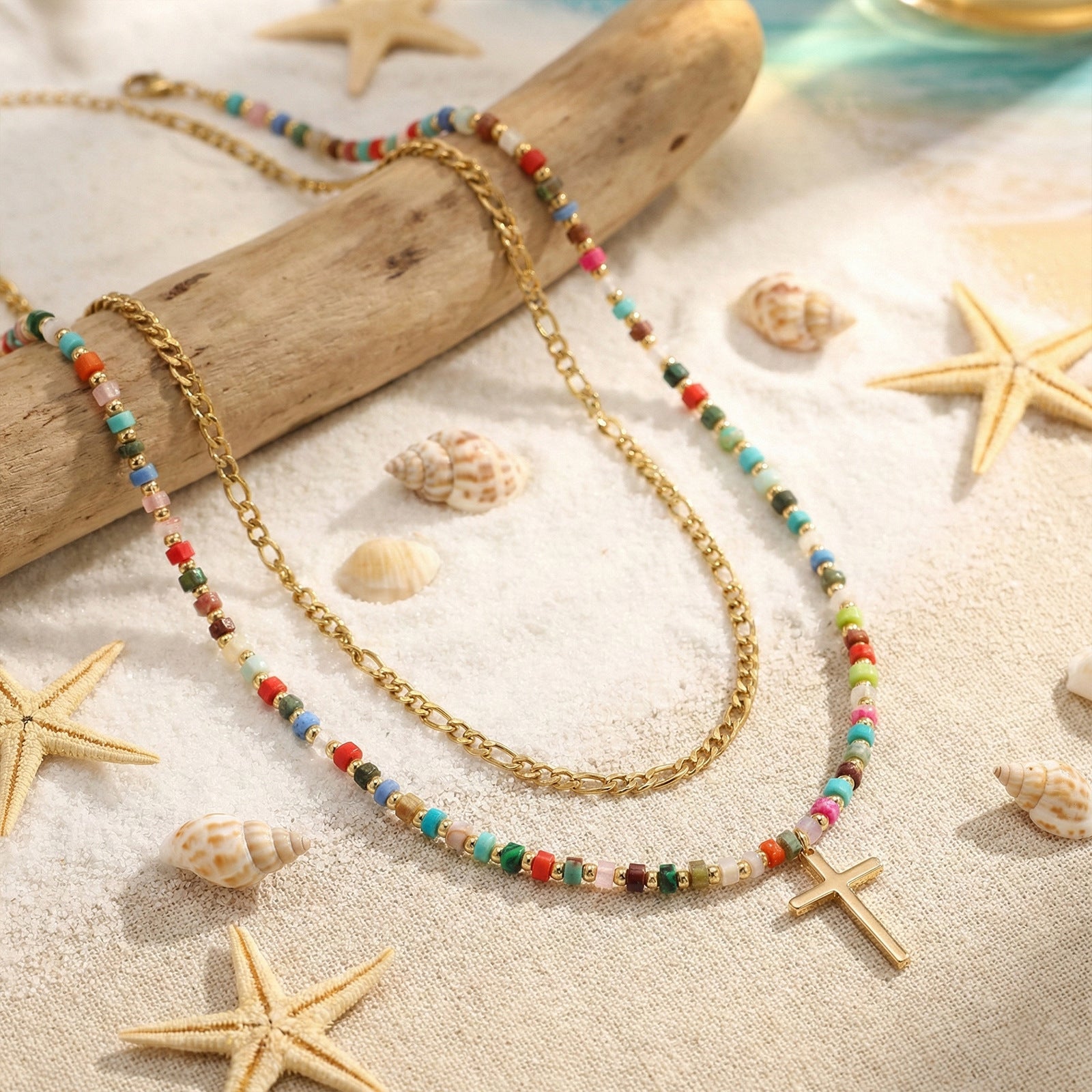Colorful Beaded Double Layer Necklace قلادة ملونة من الخرز ذات طبقتين