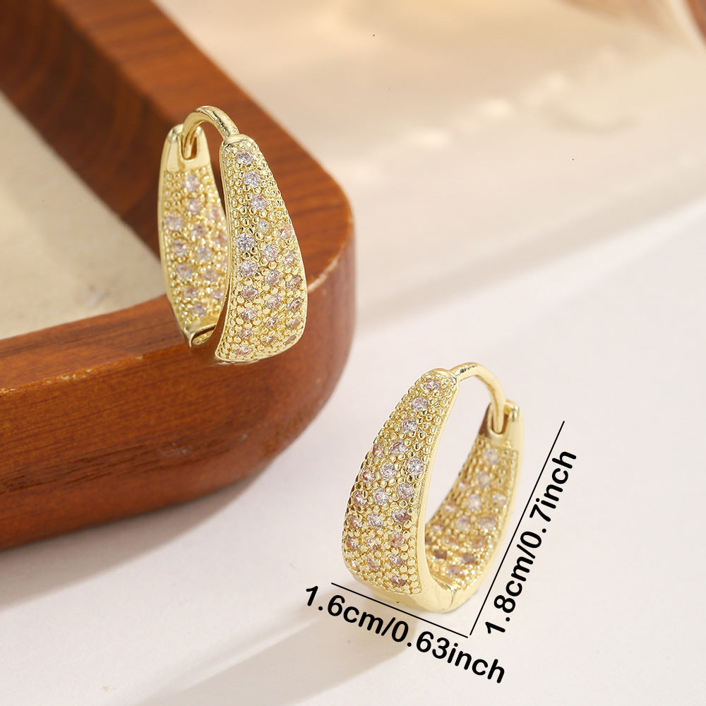 U-shaped Zircon Ear Clips Light Luxury Geometric Minimalist Copper Earrings أقراط أذن من الزركون على شكل حرف U، بتصميم هندسي بسيط فاخر من النحاس