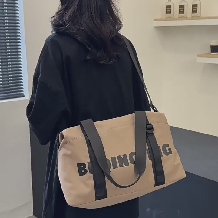 Women's Fashion Letter Print Gym Duffel Bag - Wet & Dry Separation Yoga Fitness Tote, Weekender Overnight Shoulder Bag For Travel