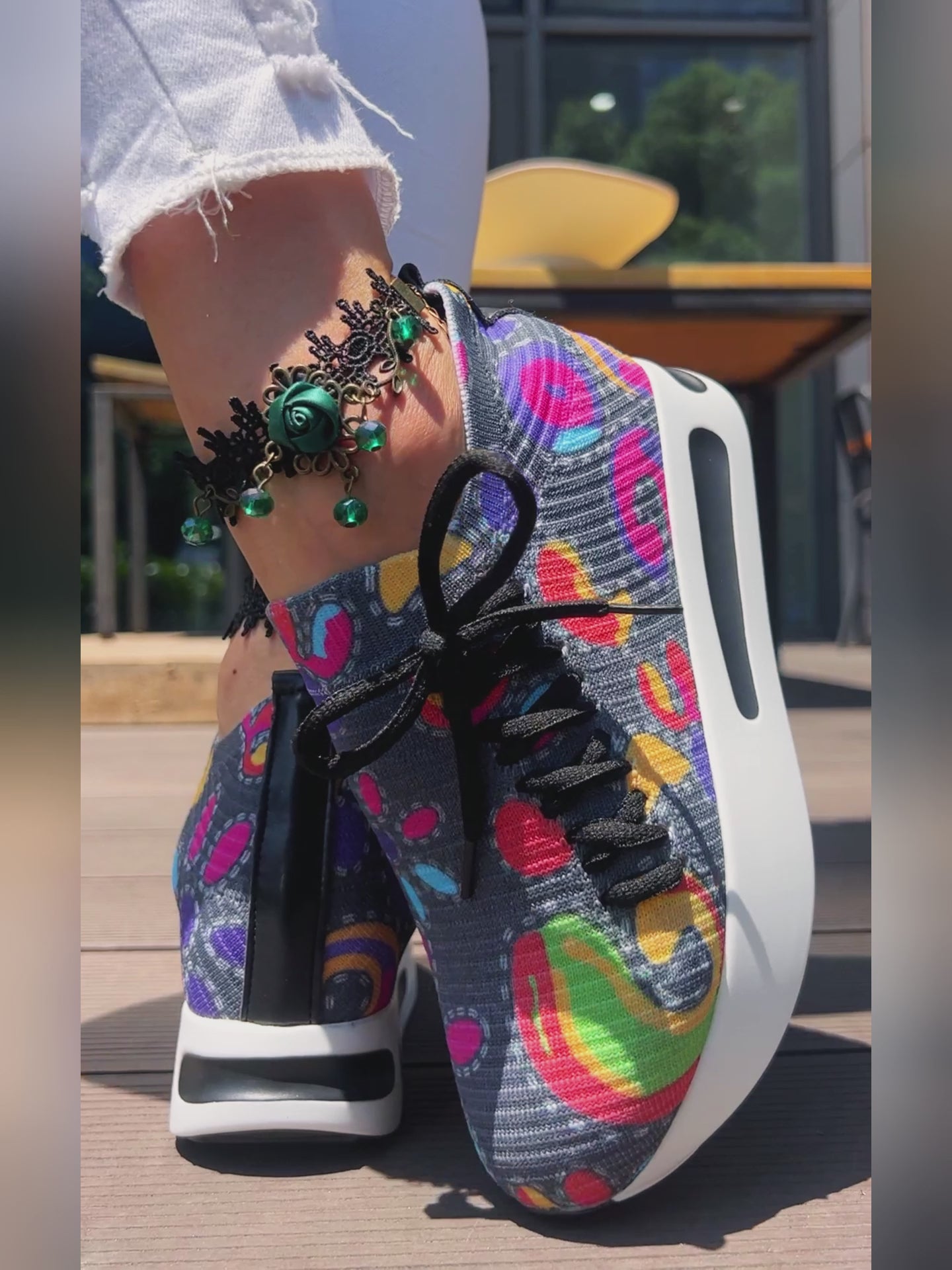 Women's Random Print Side Lace-Up Elastic Sport Shoes, Comfortable Slip-On Sneakers For Women, Casual Daily Wear Footwear