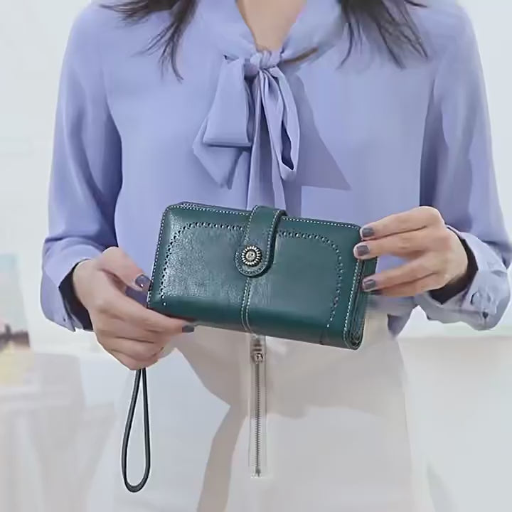RFID Blocking Women's Long Zipper Wallet, Large Capacity Clutch Purse For Daily & Travel Use, Multi Card Holder Ladies Wallet